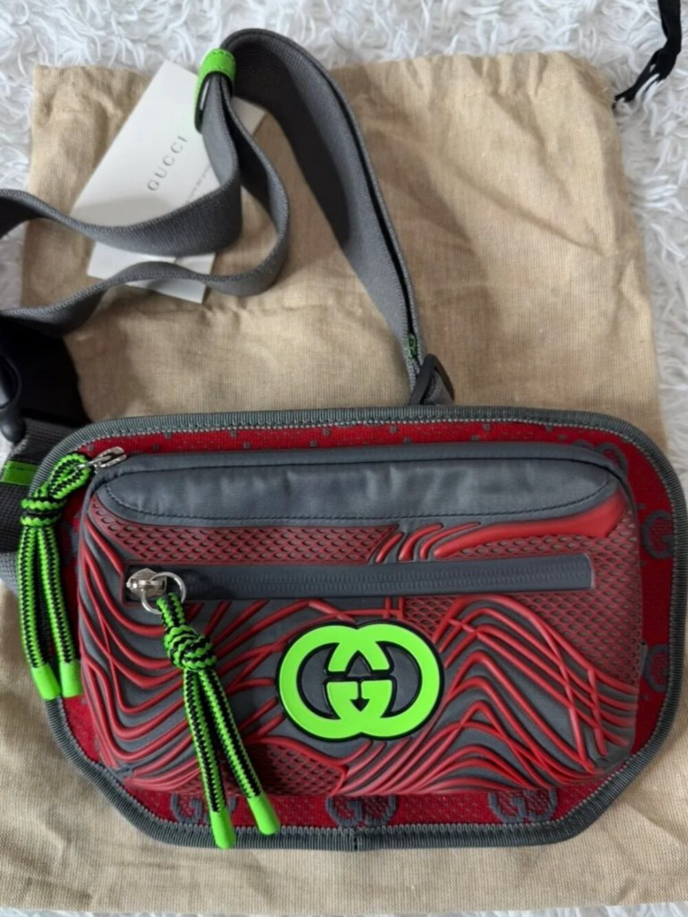 Gucci GG Nylon and Rubber Belt Bag Red multicolor